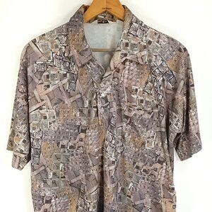 Vintage Lilly Dache Shirt Men's XL Multicolor Geometric Abstract Pullover 70s